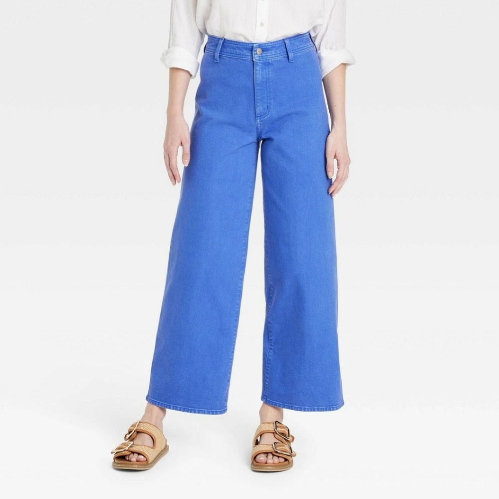 New! Universal Thread Women's High-Rise Sailor Wide-Leg Ankle Blue Jeans